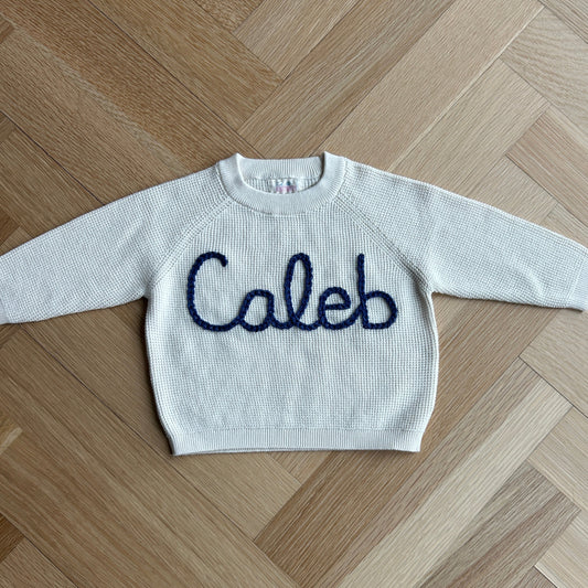 Waffle Straight Cut Sweater | Ivory or Blue 6 Months to 4 Years