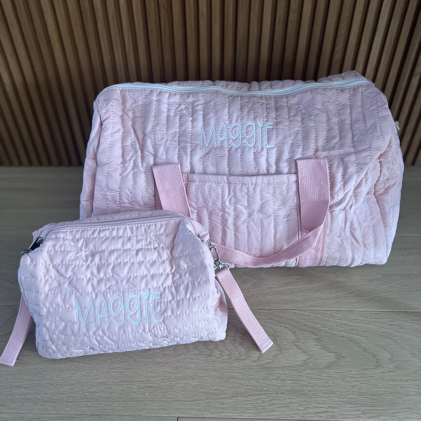 Star Bag & Pouch Bundle | Overnight Bag + Pouch in Grey or Pink| Machine Embroidery