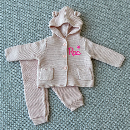 Newborn Baby Bear Set in Pink | 3-6 Months two-piece knit set