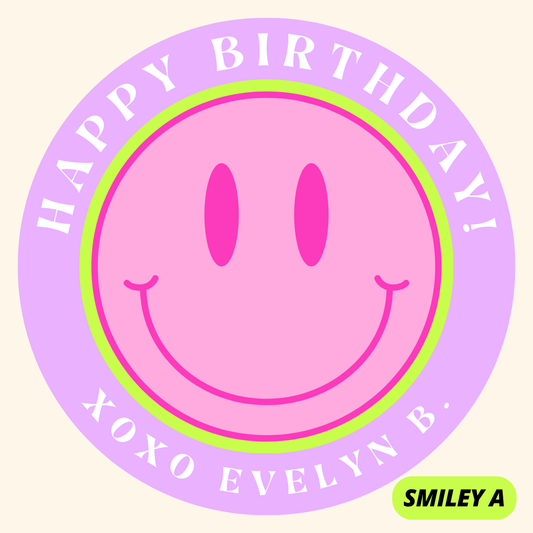 SMILEY FACE THEME HAPPY BIRTHDAY STICKERS