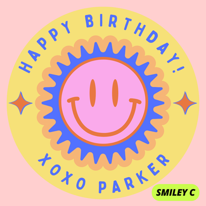 SMILEY FACE THEME HAPPY BIRTHDAY STICKERS