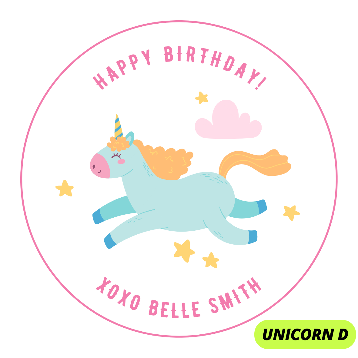 UNICORN THEME HAPPY BIRTHDAY STICKERS